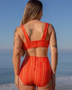 Georgia High Waist Bikini Bottom - Cherry Rib