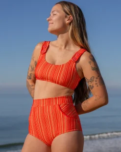 Georgia High Waist Bikini Bottom - Cherry Rib